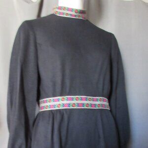 Vintage Black Knit Tunic or Mini Dress Nordic Trim Agnes Unlimited